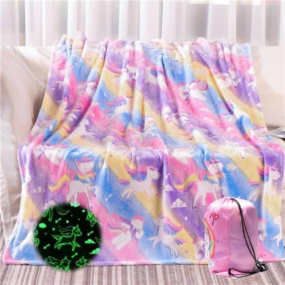 Glow in The Dark Unicorn Blanket, Unicorn Gifts Toys for Girls, Pink Girls Kids - Picture 1 of 6